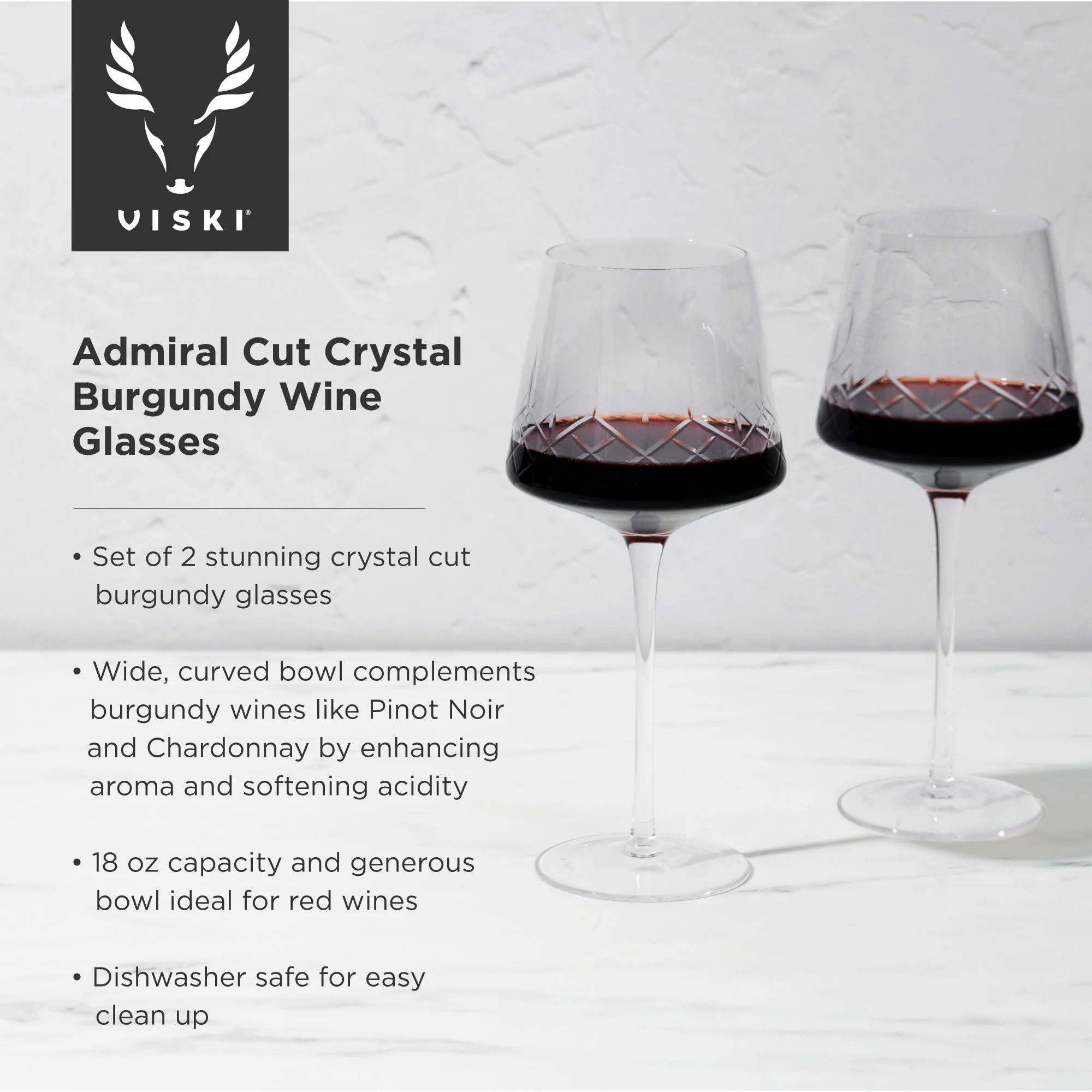 Admiral Crystal Burgundy Wine Glasses, Set of 2 - Image 5
