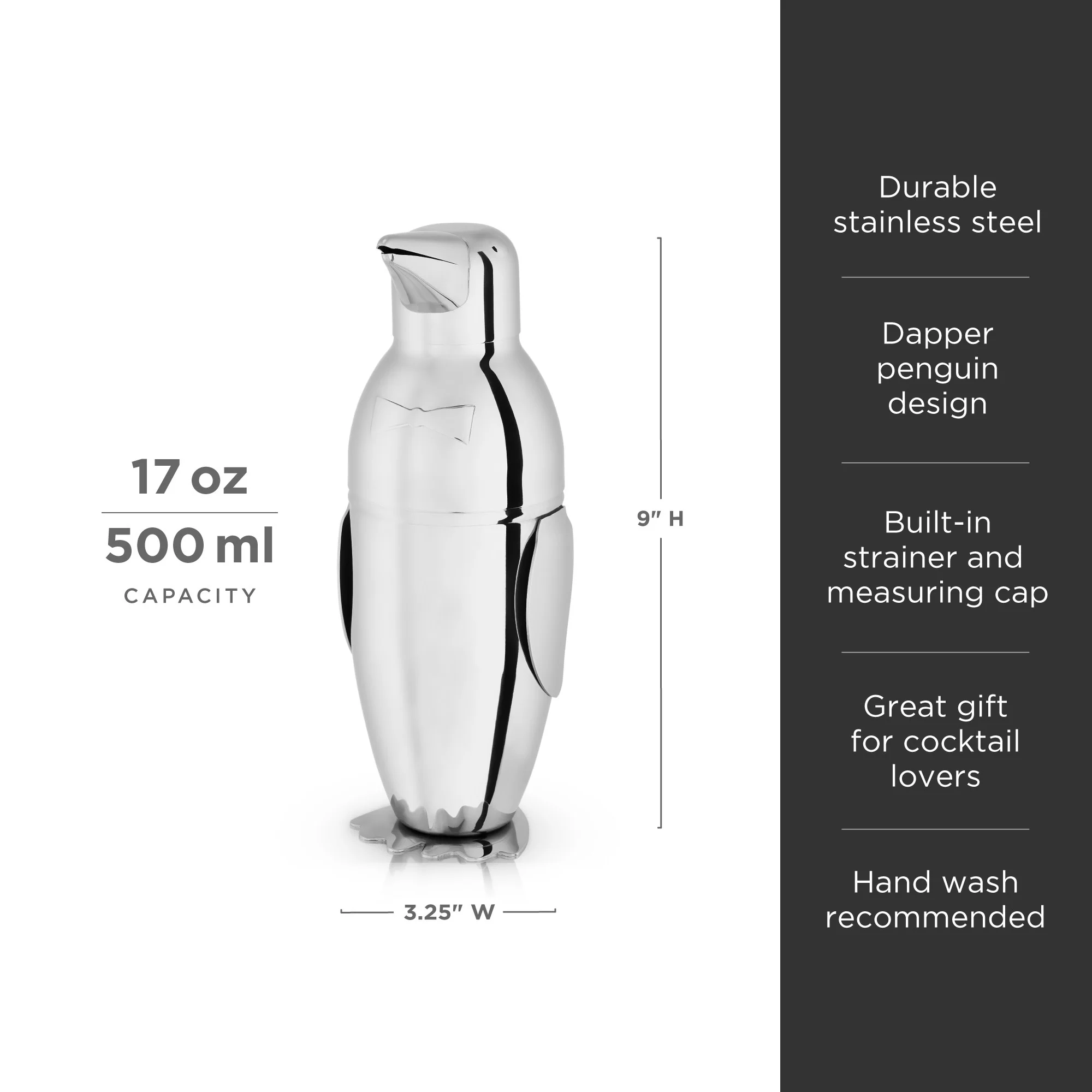 Irving Stainless Steel Penguin Cocktail Shaker - Image 6