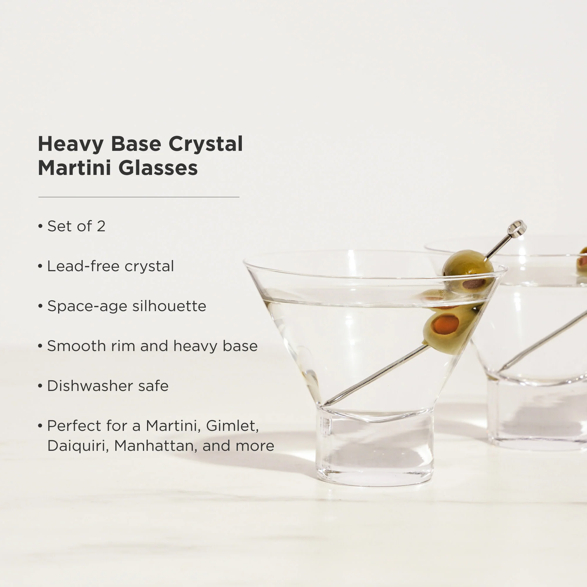 Raye Heavy Base Crystal Stemless Martini Glasses Set of 2 - Image 5