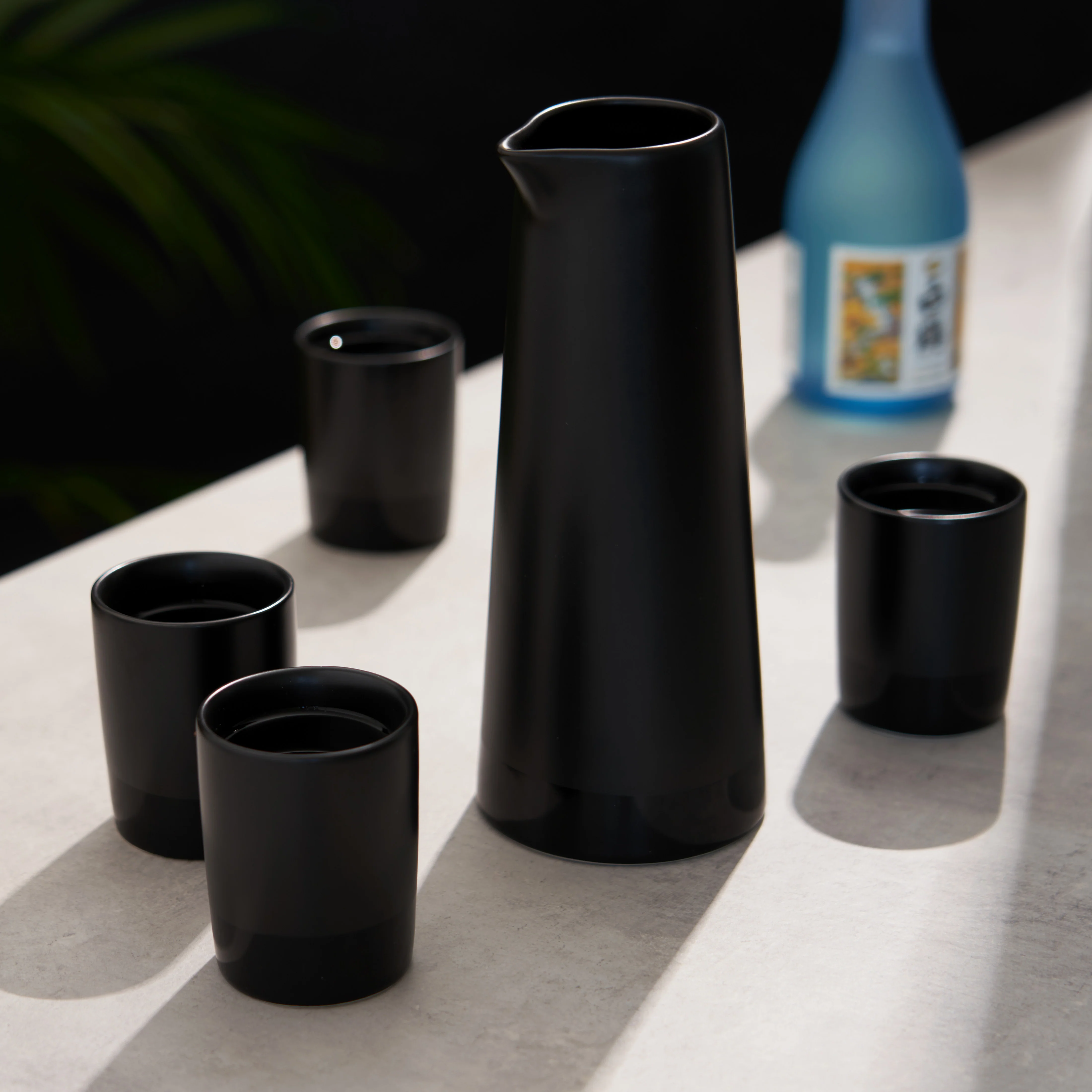 5-Piece Stoneware Sake Set in Black - Image 3