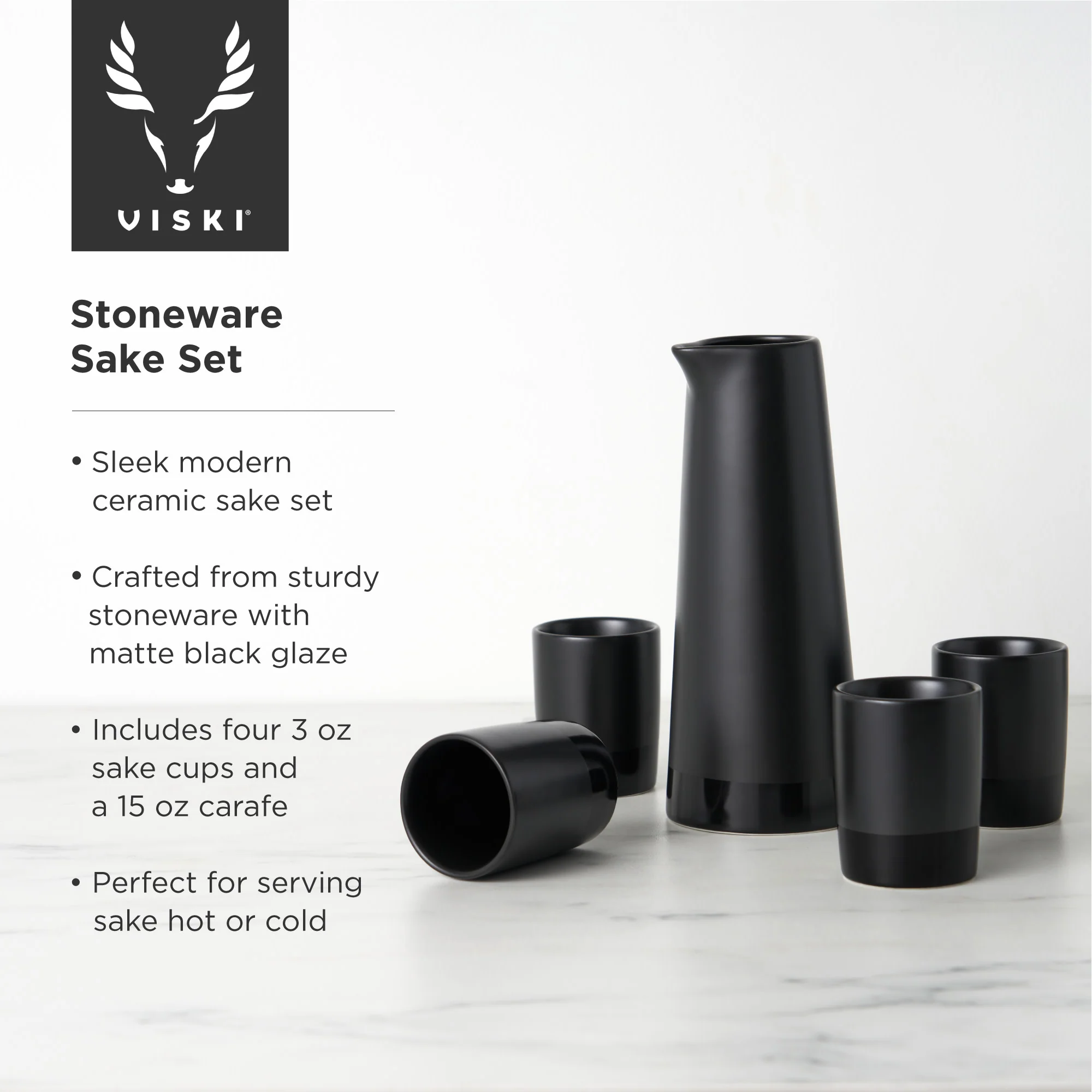 5-Piece Stoneware Sake Set in Black - Image 5