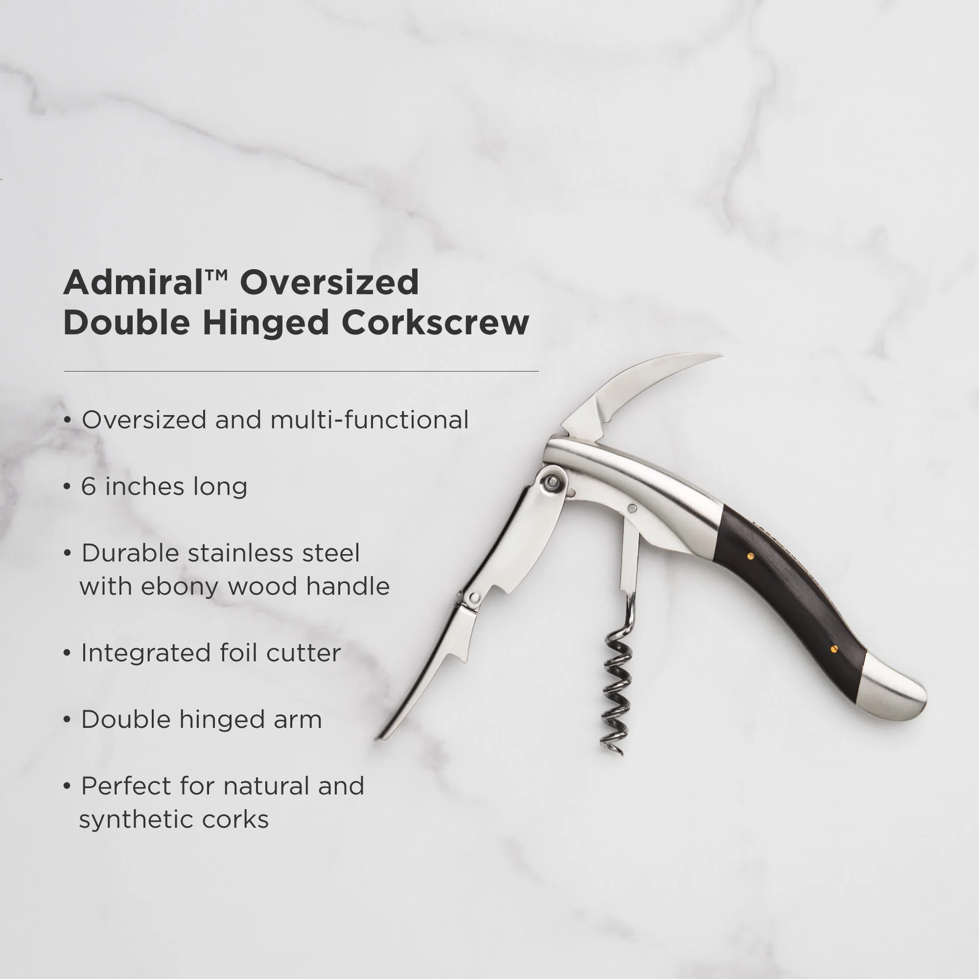 Admiral Heavyweight Corkscrew with Ebony Wood Handle - Image 5