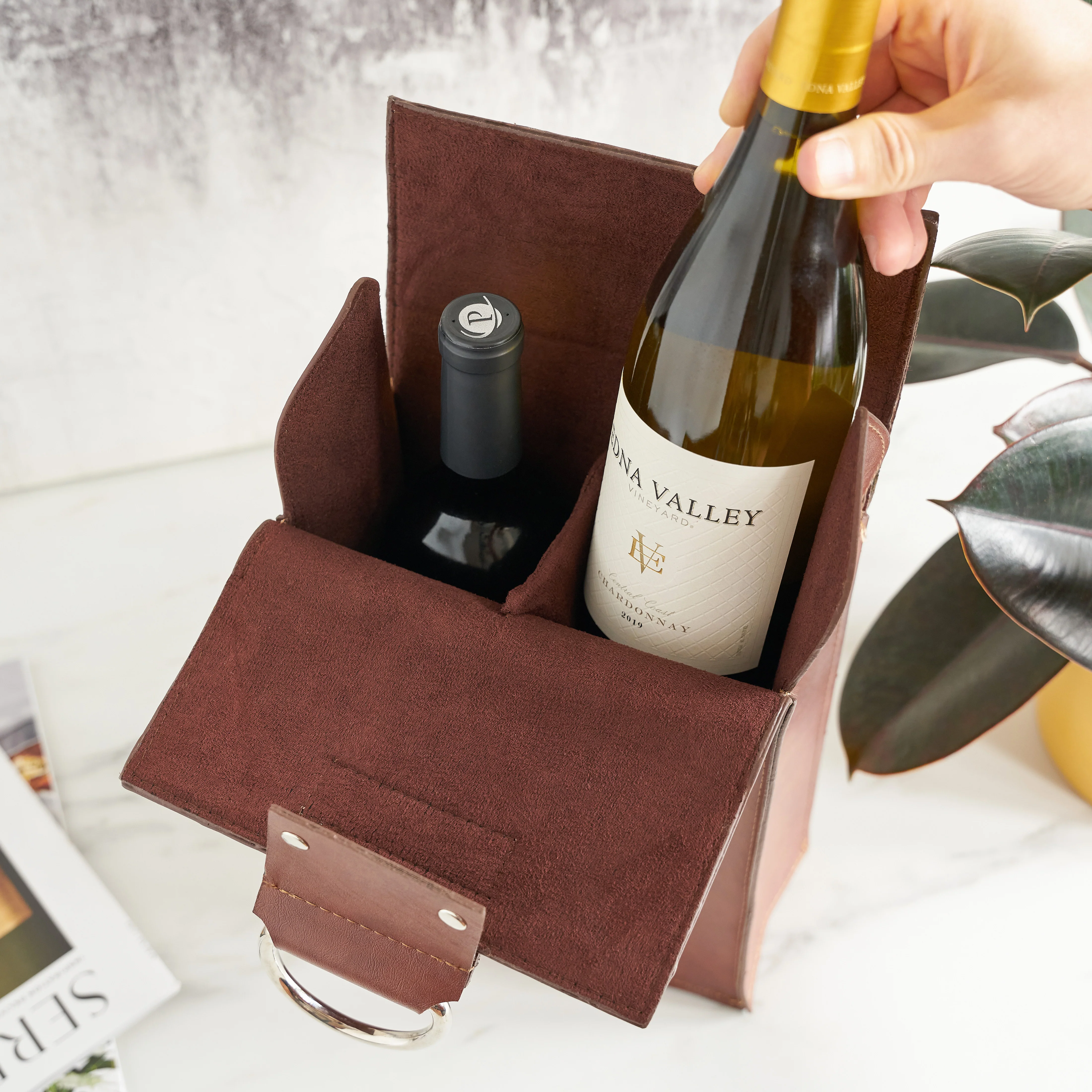 Faux Leather Double-Bottle Wine Tote - Image 3